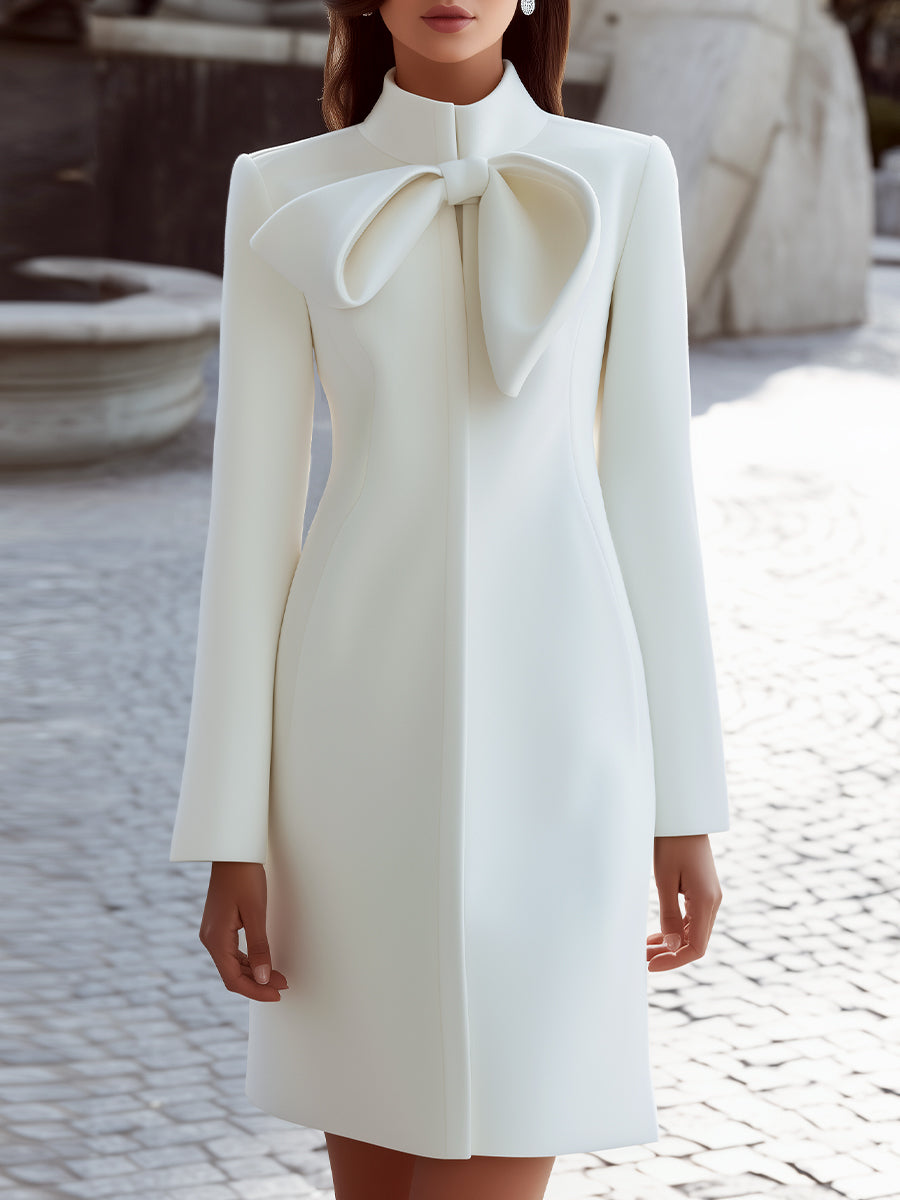 Aurora | Coat Dress with Statement Bow Collar - Elle & Milo