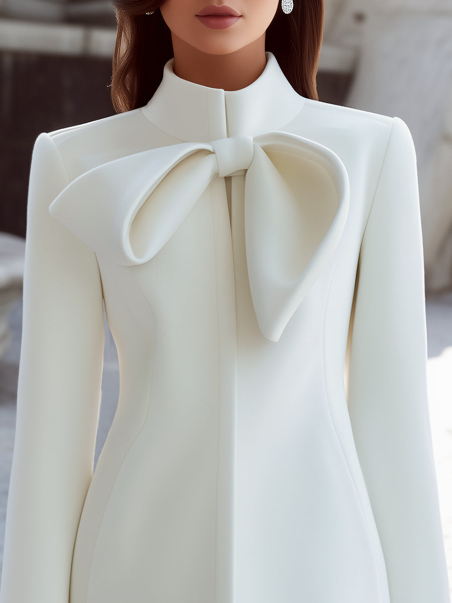 Aurora | Coat Dress with Statement Bow Collar - Elle & Milo