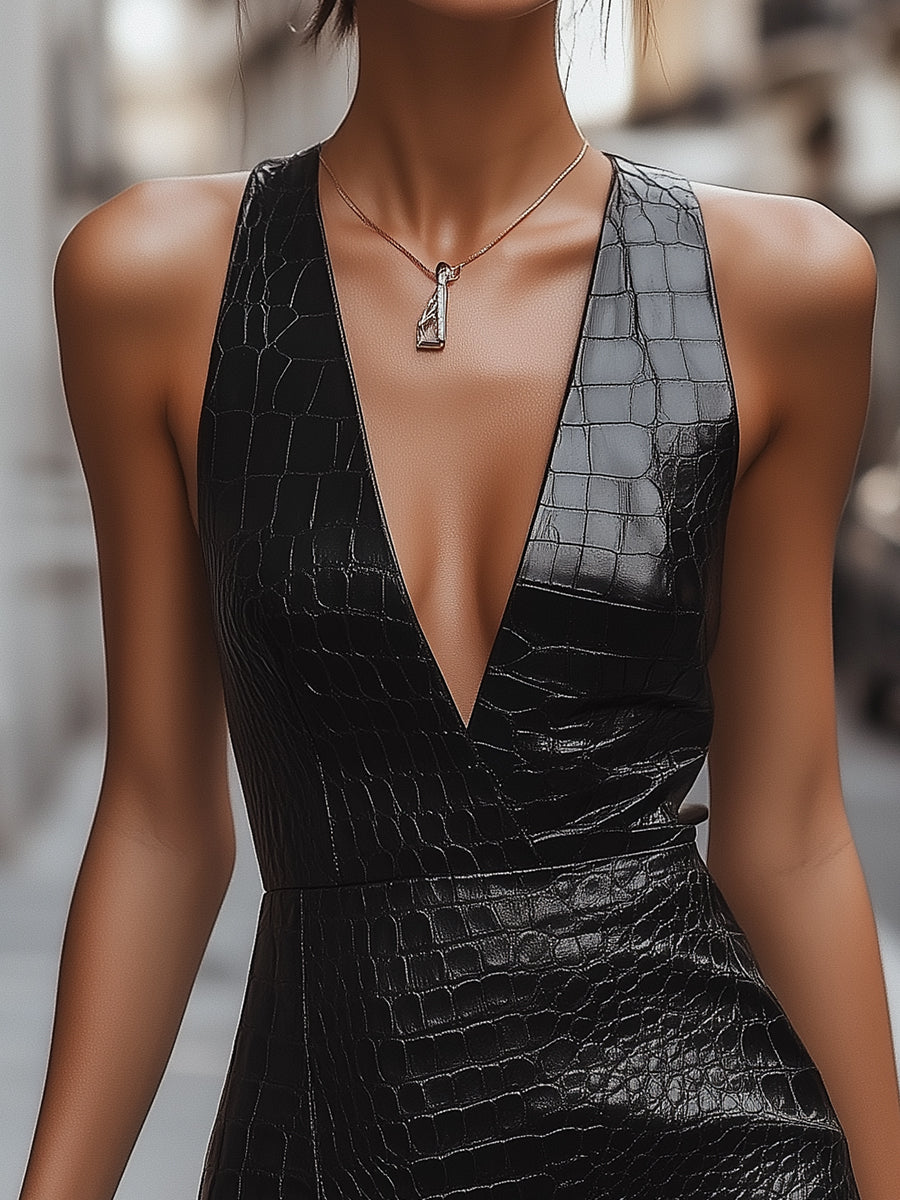 Valentina | Croc-Embossed Mini Dress - Elle & Milo