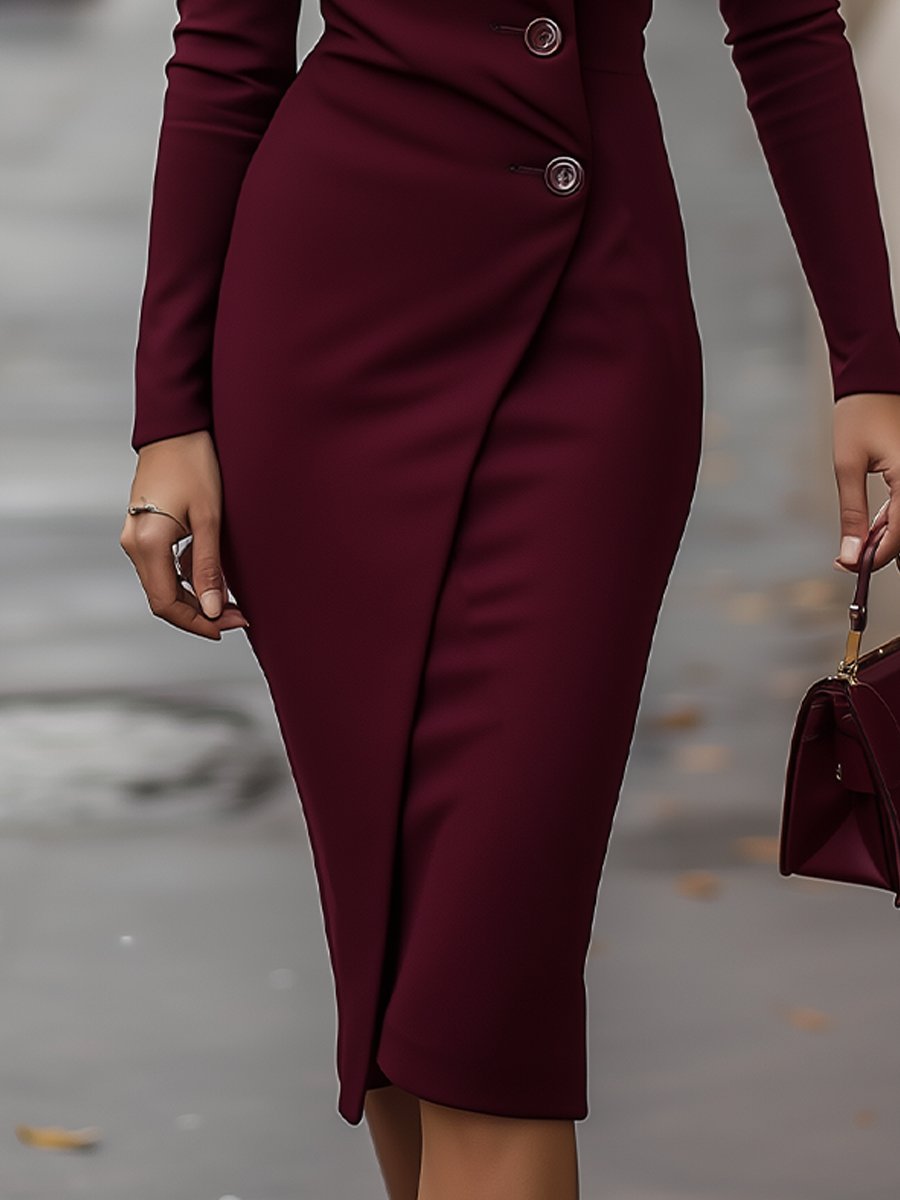 Isla | Burgundy Wrap Style Midi Dress - Elle & Milo