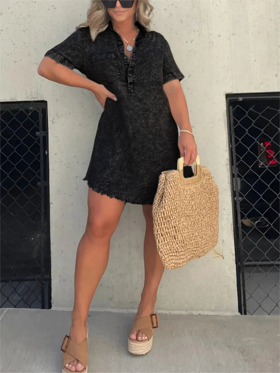 Emberlynette | Denim Shirt Dress - Elle & Milo
