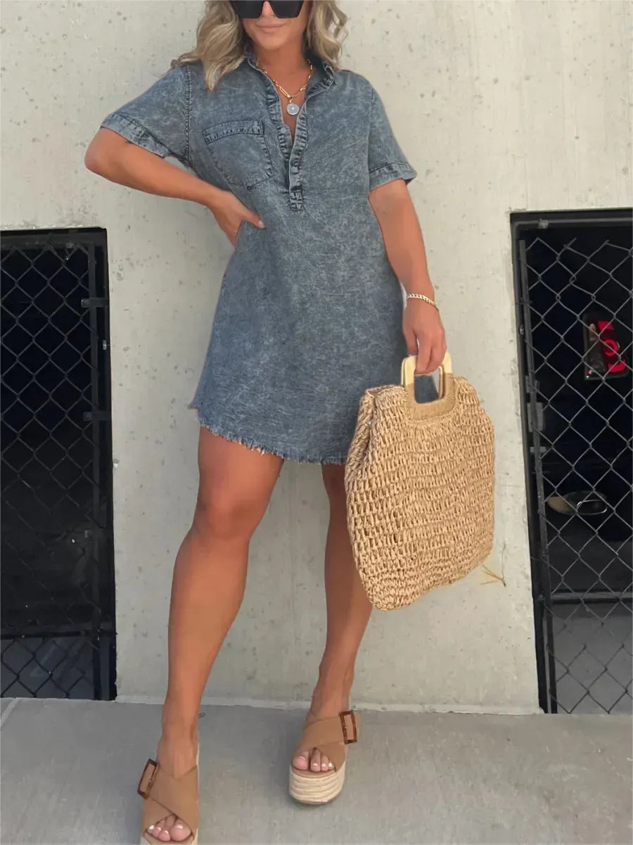 Emberlynette | Denim Shirt Dress - Elle & Milo