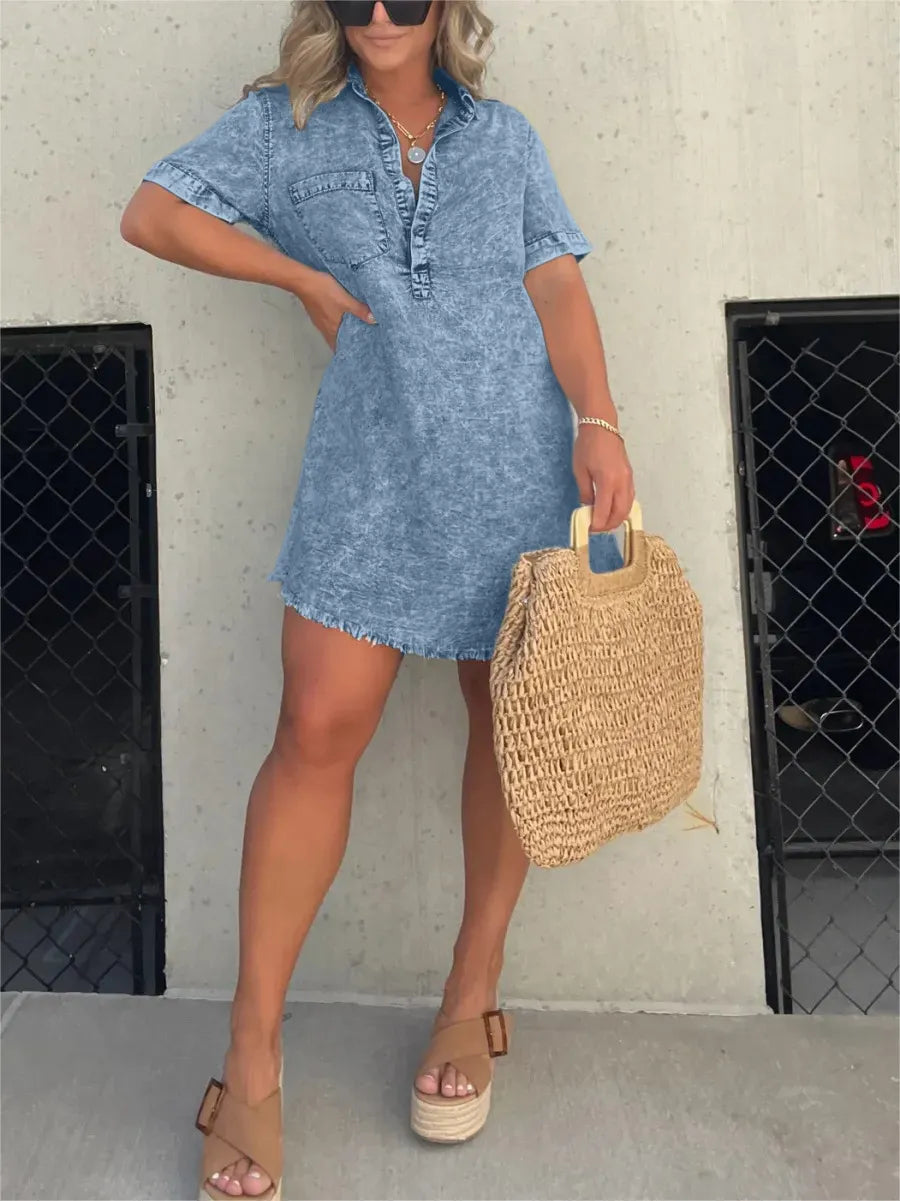 Emberlynette | Denim Shirt Dress - Elle & Milo