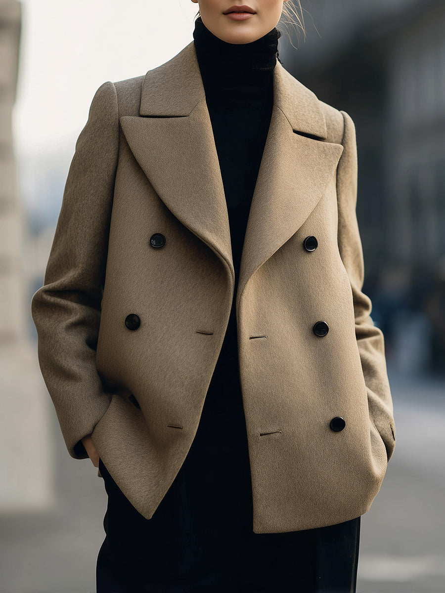 Elena | Short Double-Breasted Camel Coat - Elle & Milo