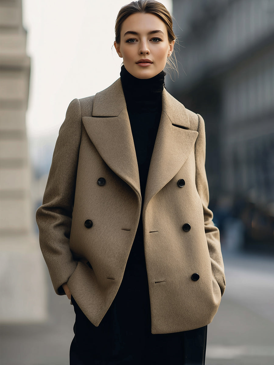 Elena | Short Double-Breasted Camel Coat - Elle & Milo