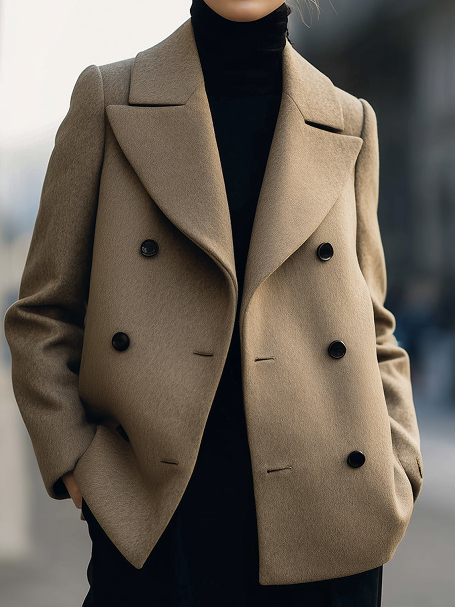 Elena | Short Double-Breasted Camel Coat - Elle & Milo