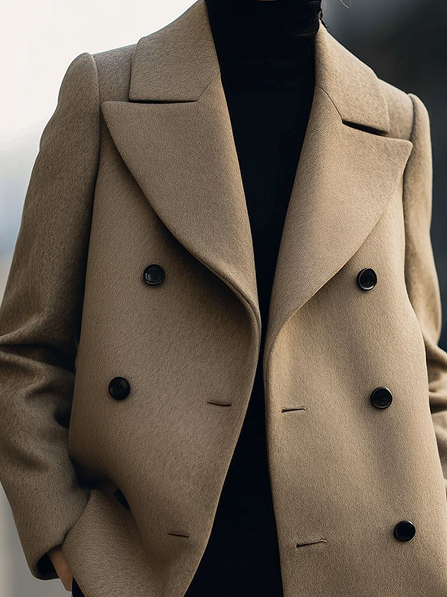 Elena | Short Double-Breasted Camel Coat - Elle & Milo