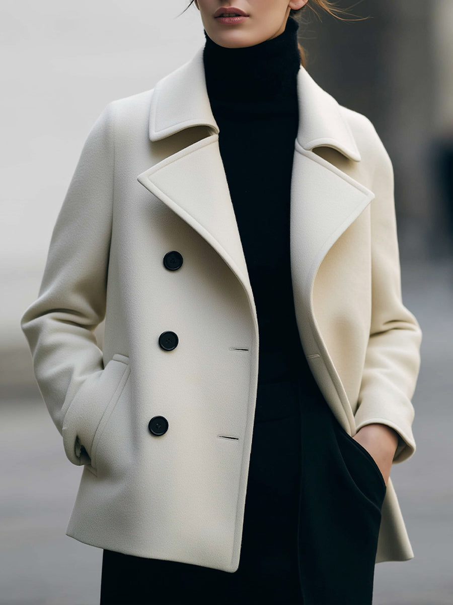 Ivory | Short Double-Breasted Coat - Elle & Milo