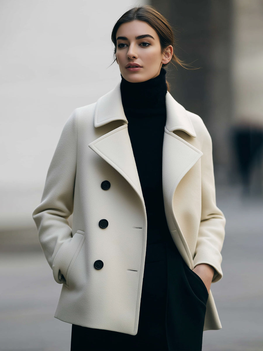 Ivory | Short Double-Breasted Coat - Elle & Milo