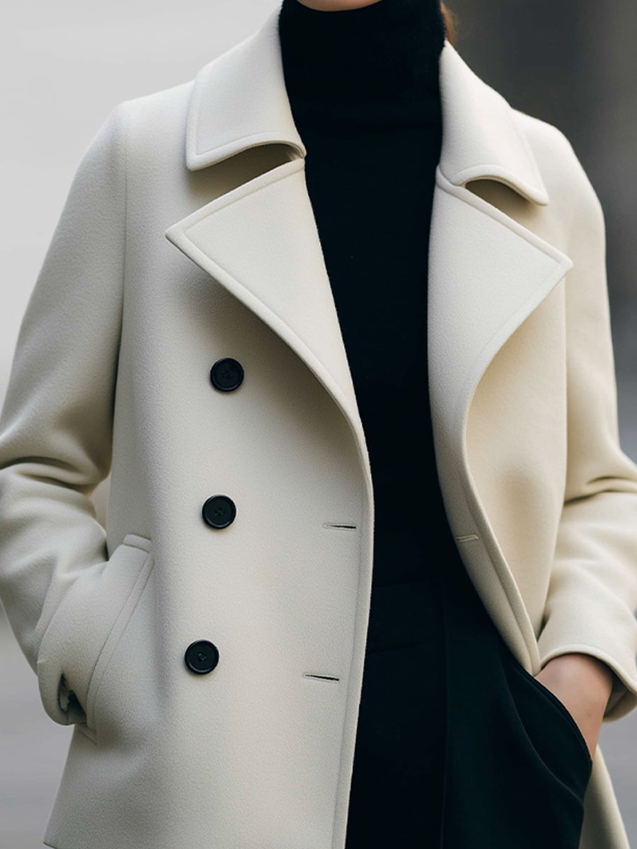 Ivory | Short Double-Breasted Coat - Elle & Milo