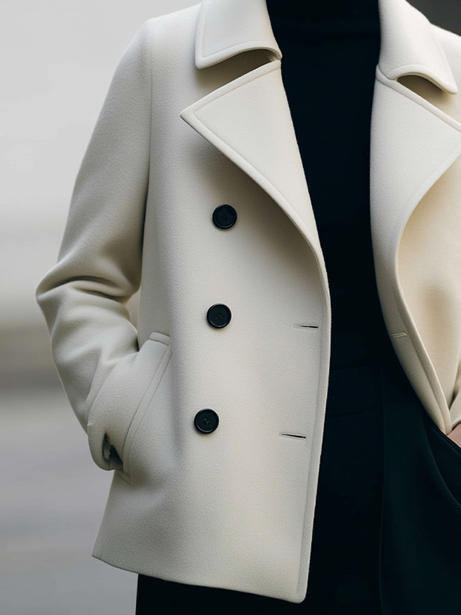 Ivory | Short Double-Breasted Coat - Elle & Milo