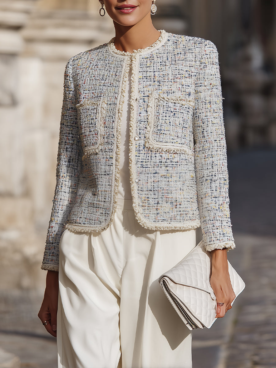 Elena | Tweed Jacket with Contrast Trim - Elle & Milo