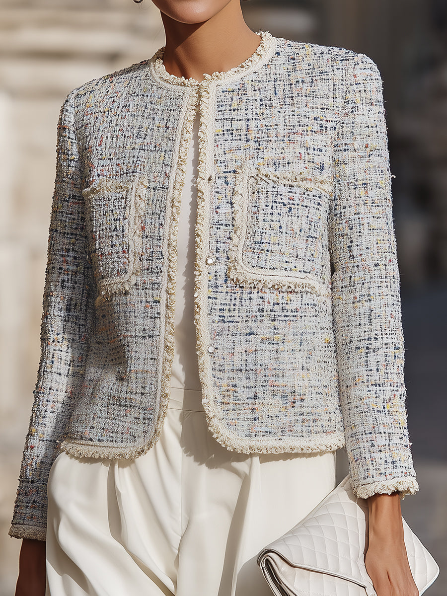 Elena | Tweed Jacket with Contrast Trim - Elle & Milo