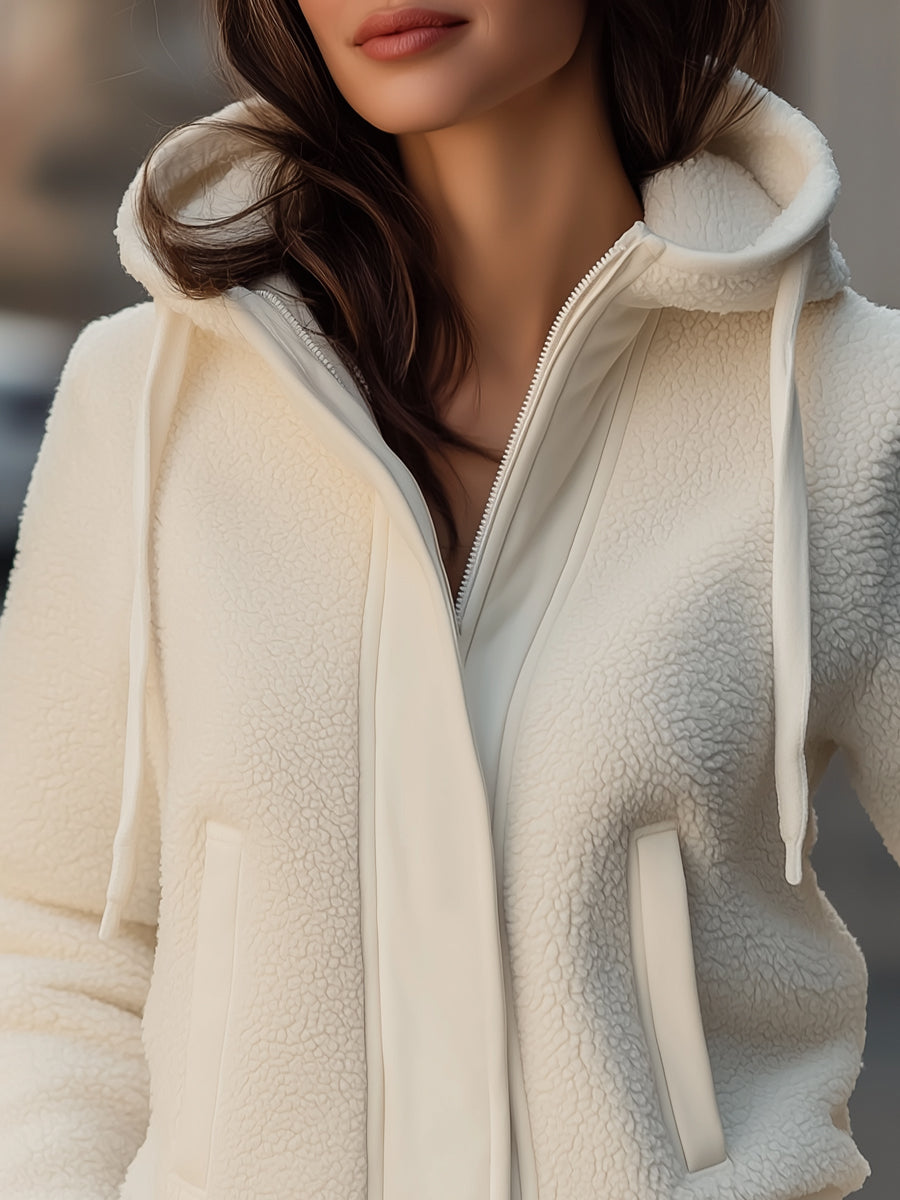 Elena | Hooded Jacket with Contrast-Trim Fleece Patchwork - Elle & Milo