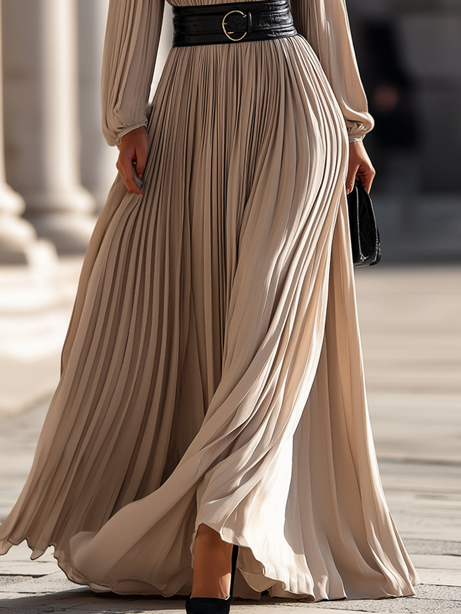 Isabelle | Pleated High-Neck Maxi Dress - Elle & Milo
