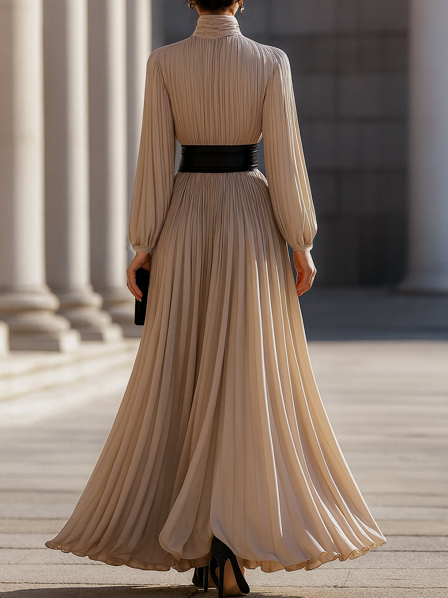Isabelle | Pleated High-Neck Maxi Dress - Elle & Milo