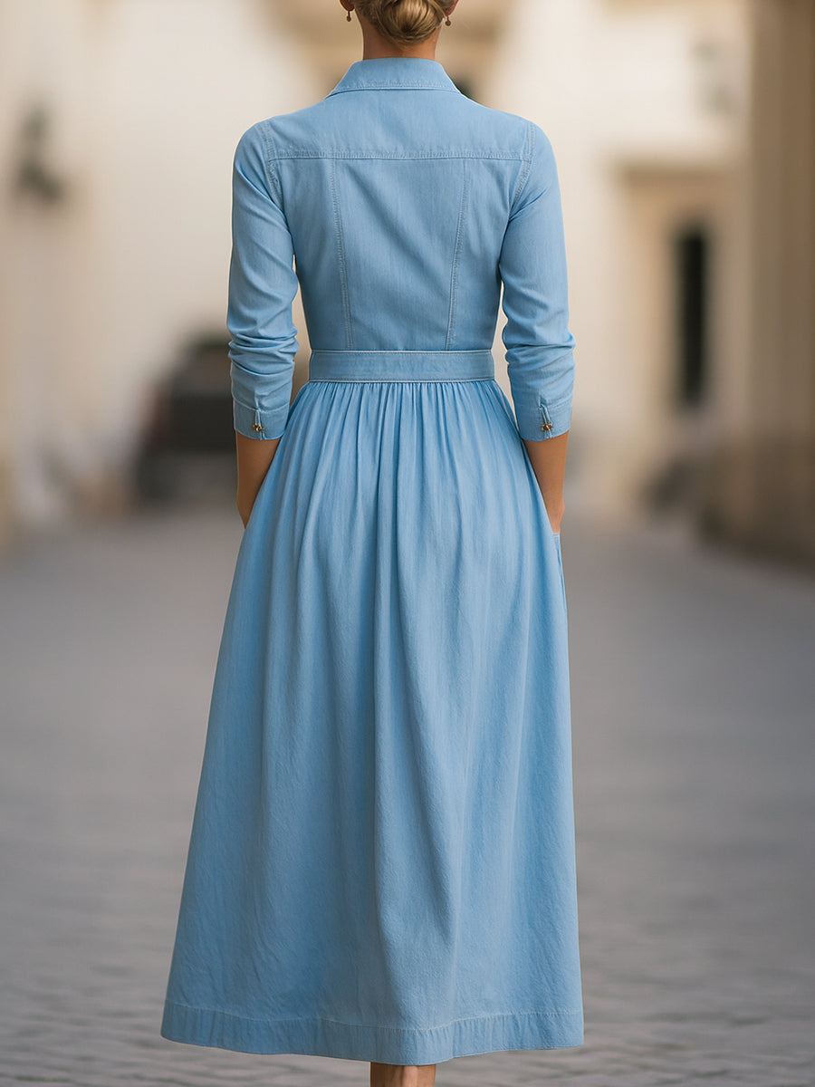 Isabelle | Belted Denim Shirt Dress - Elle & Milo