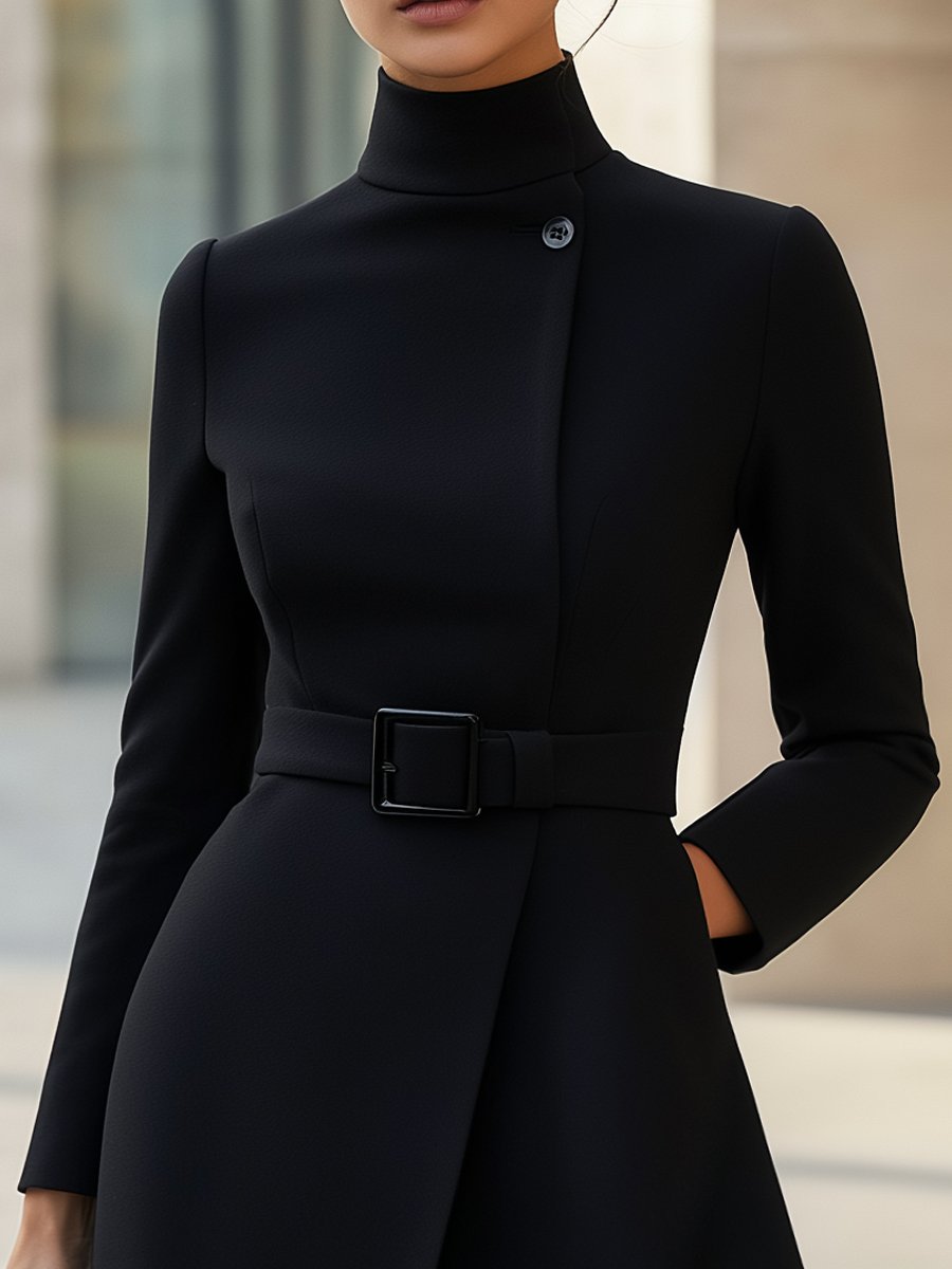 Nina | Asymmetric Belted A-Line Dress - Elle & Milo