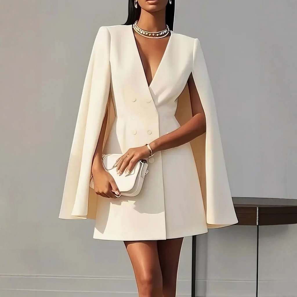 Elara | Double-Breasted Cape Mini Dress - Elle & Milo
