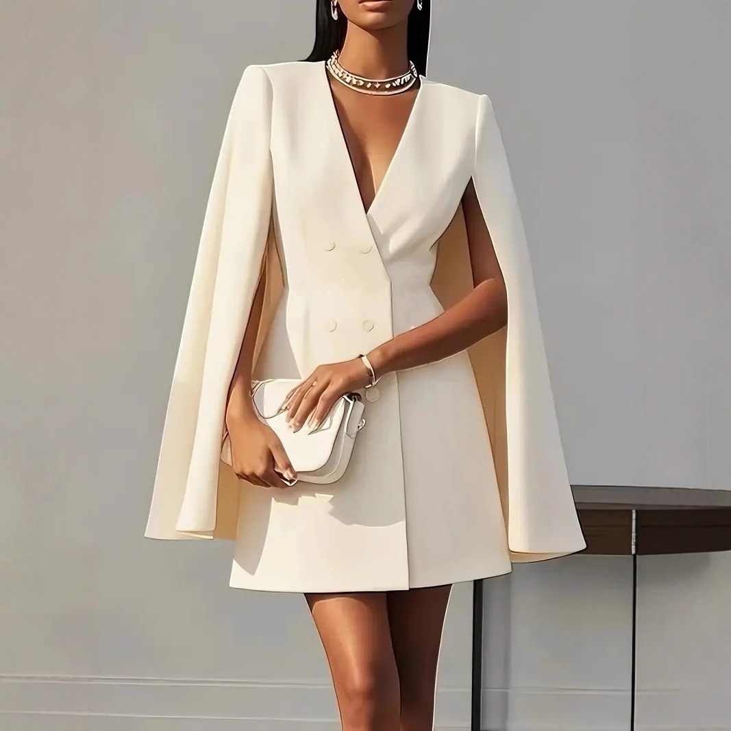 Elara | Double-Breasted Cape Mini Dress - Elle & Milo