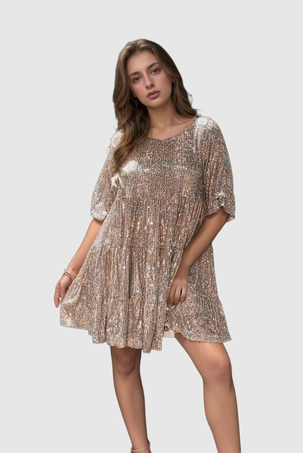 Lyra | Loose Fit Tiered Mini Dress - Elle & Milo