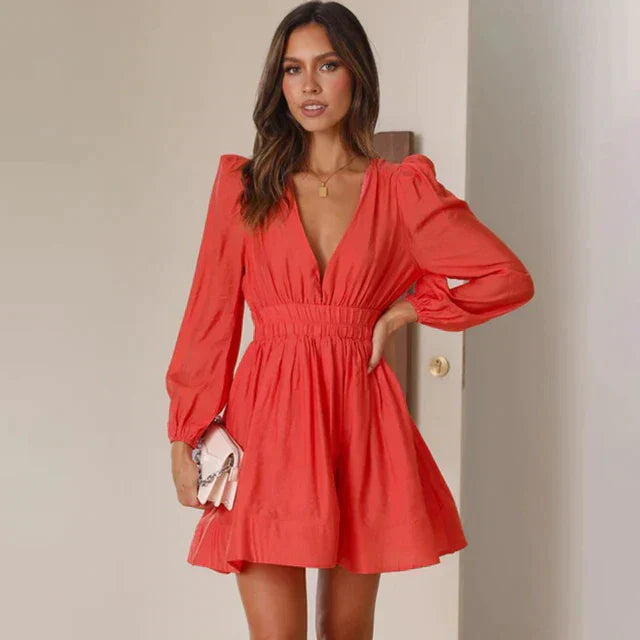 Aria | Mini Dress with Deep V-Neck - Elle & Milo