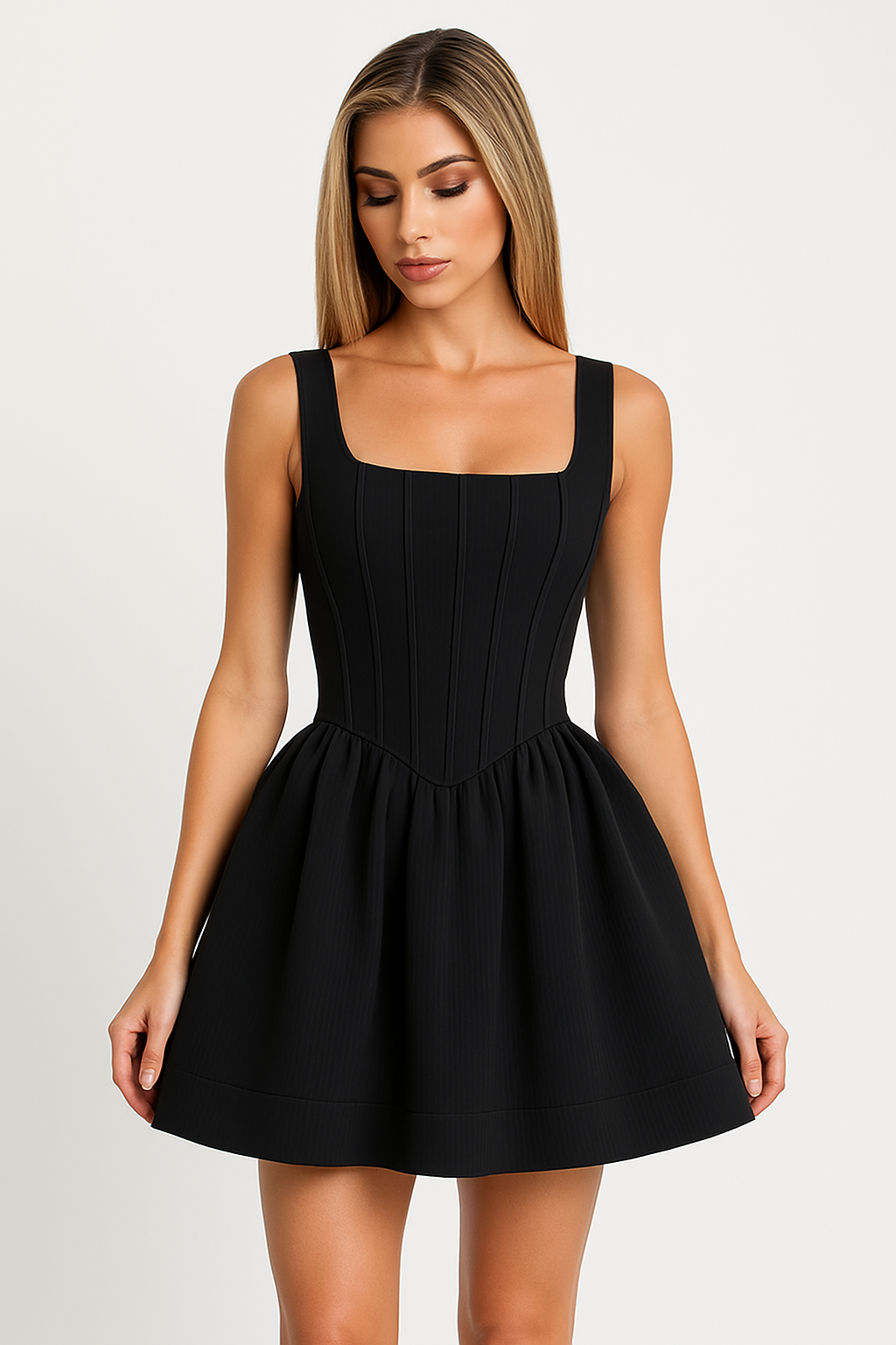 Aria | Satin Mini Dress Square Neck - Elle & Milo