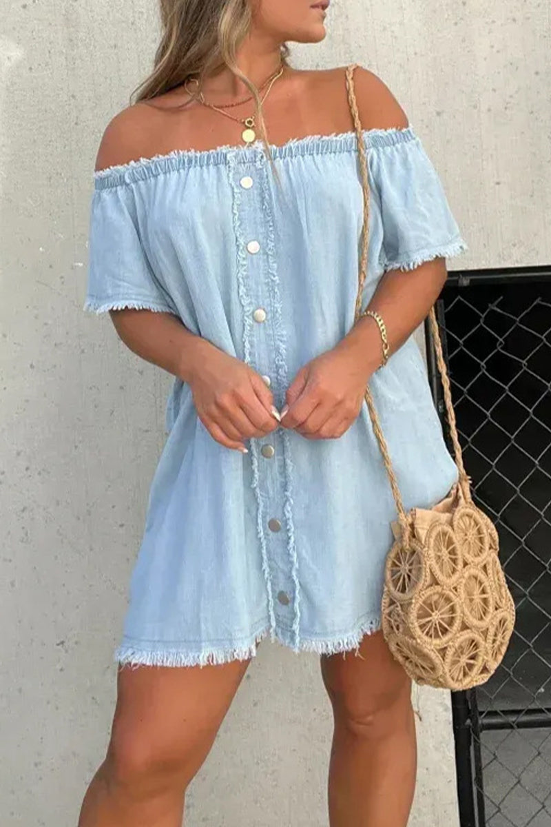 Elara | Off-Shoulder Denim Dress - Elle & Milo