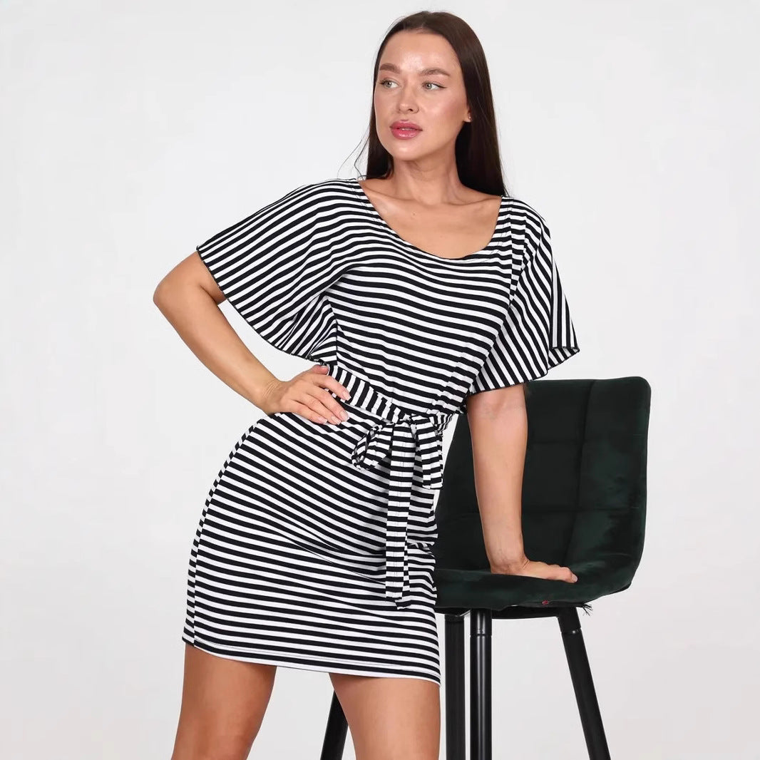 Elena | Mini Dress With Stripes And Belt - Elle & Milo