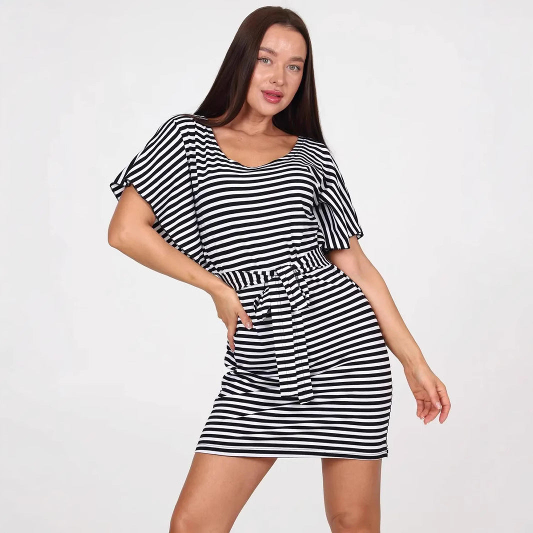 Elena | Mini Dress With Stripes And Belt - Elle & Milo