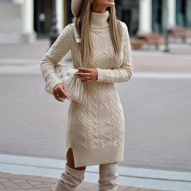 Lyra | Mini Dress Turtleneck Cable Knit - Elle & Milo