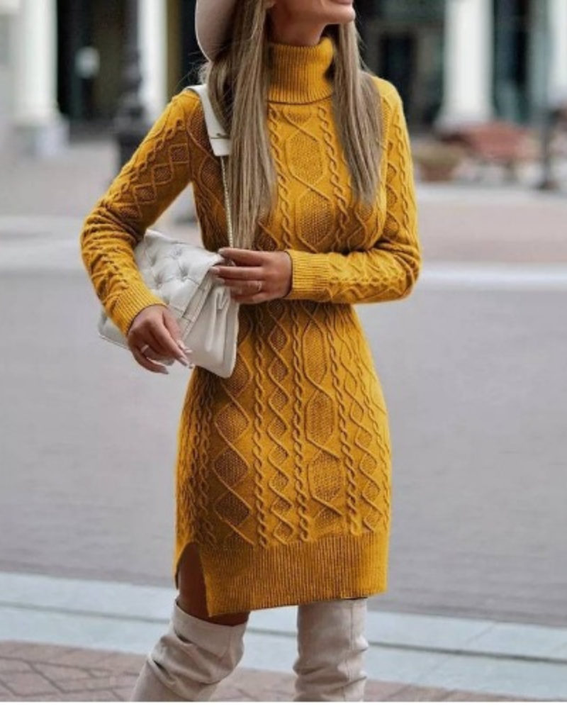 Lyra | Mini Dress Turtleneck Cable Knit - Elle & Milo