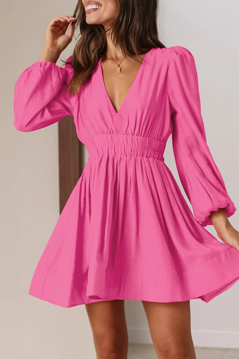 Nova | Mini Dress V-Neck Puff Sleeves - Elle & Milo