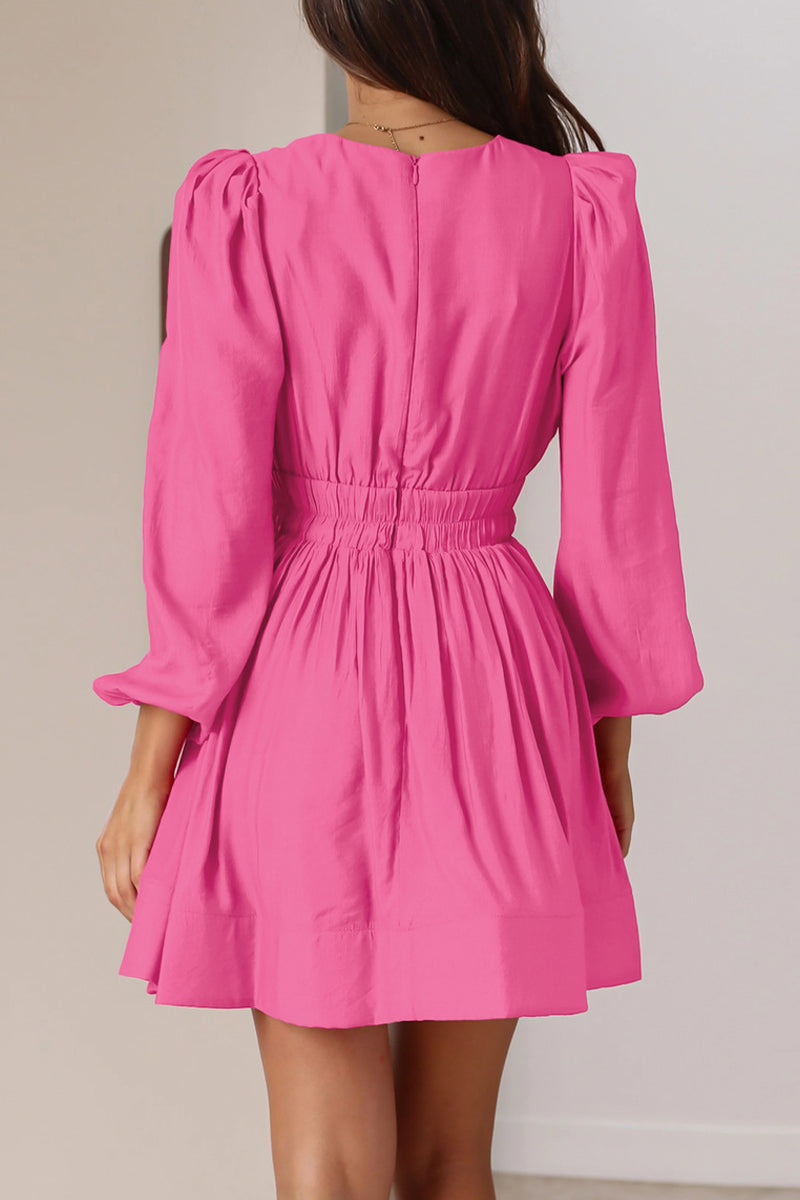 Nova | Mini Dress V-Neck Puff Sleeves - Elle & Milo