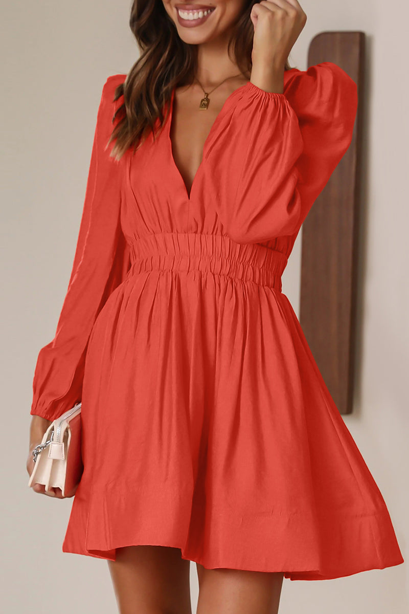 Nova | Mini Dress V-Neck Puff Sleeves - Elle & Milo
