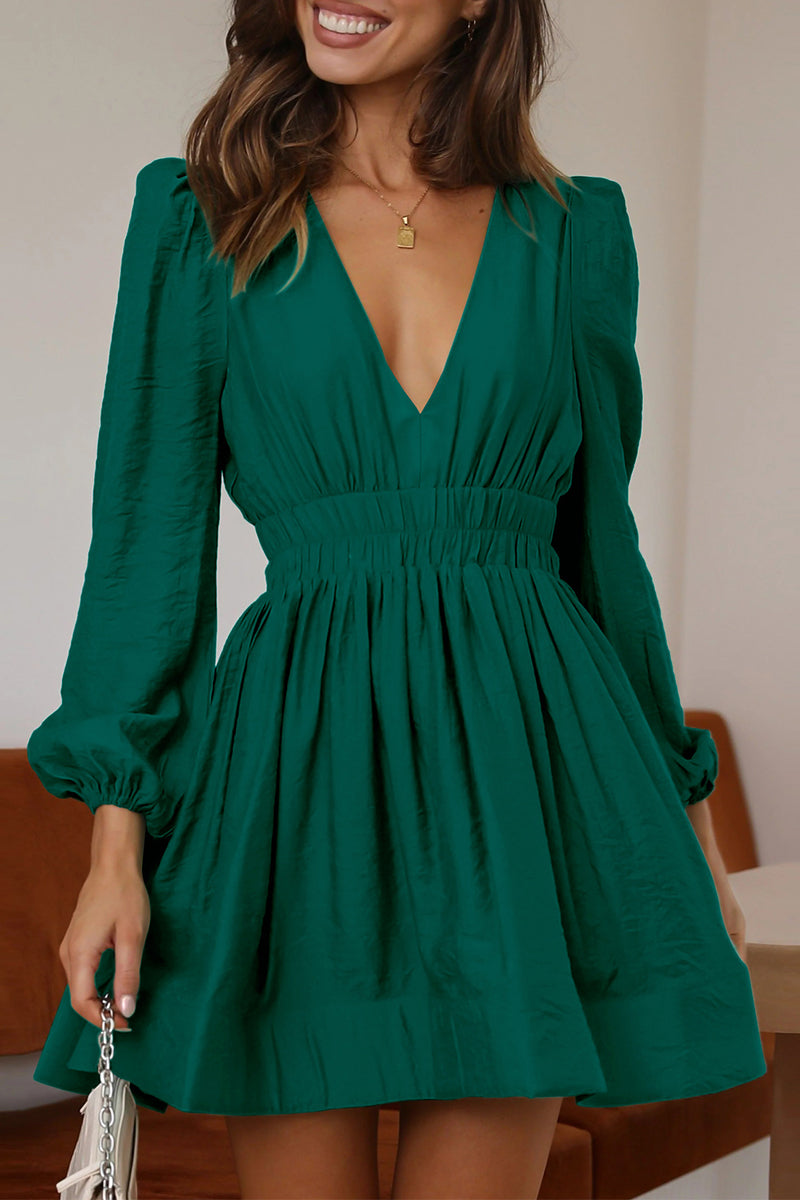 Nova | Mini Dress V-Neck Puff Sleeves - Elle & Milo