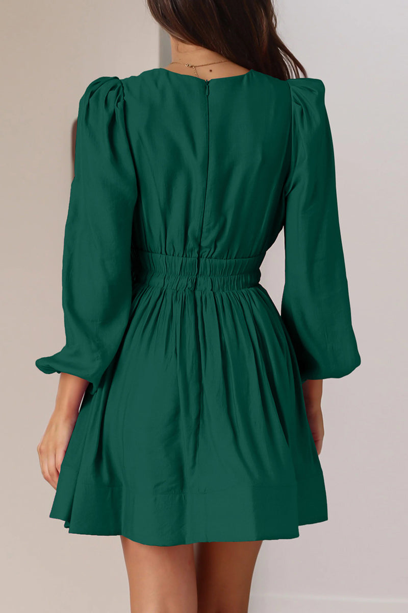 Nova | Mini Dress V-Neck Puff Sleeves - Elle & Milo