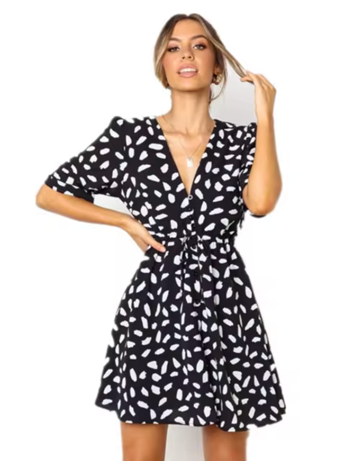 Nova | Mini Dress with V-Neck Waist Tie - Elle & Milo