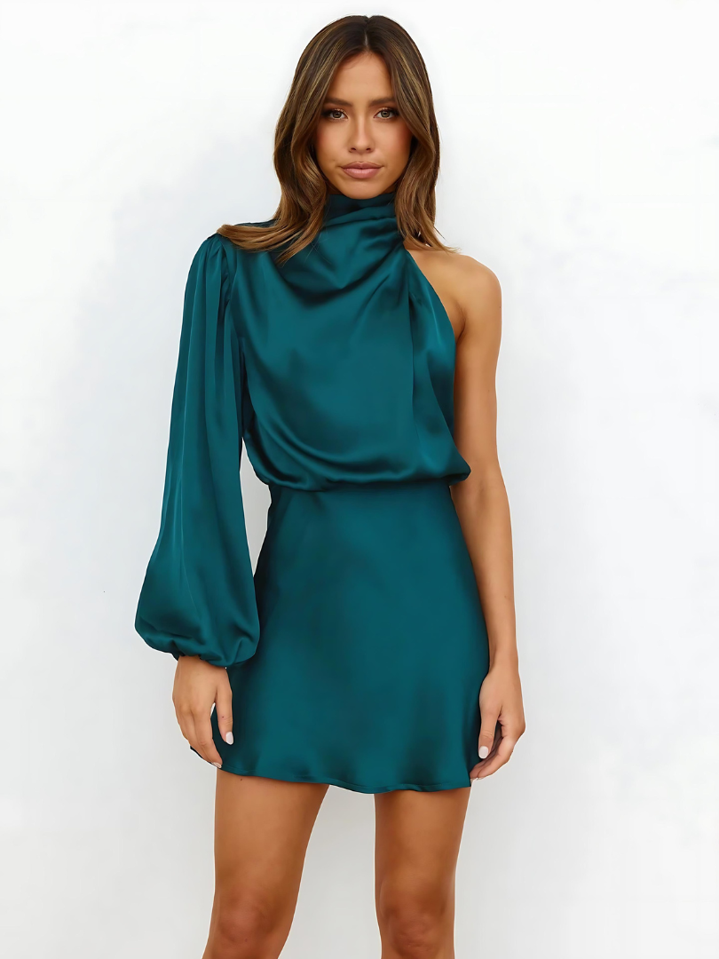Nova | One-Shoulder Dress Satin Finish - Elle & Milo