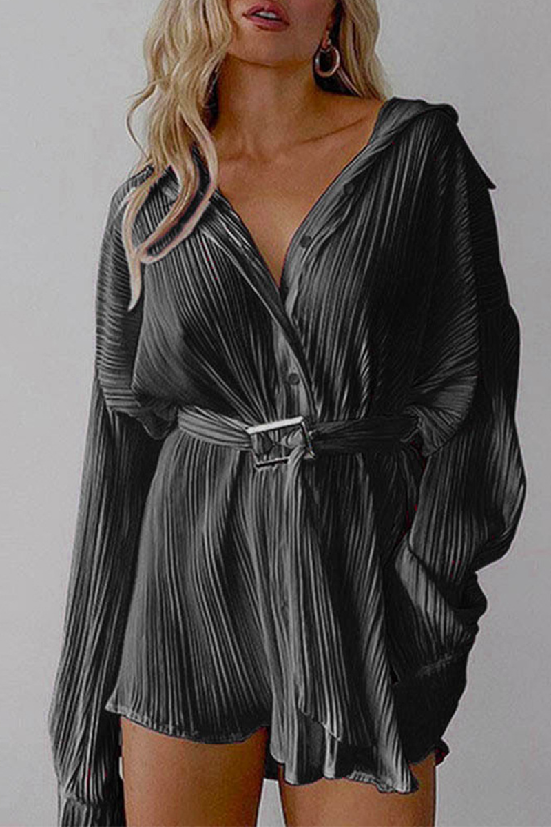 Nova | Pleated Mini Shirt Dress - Elle & Milo