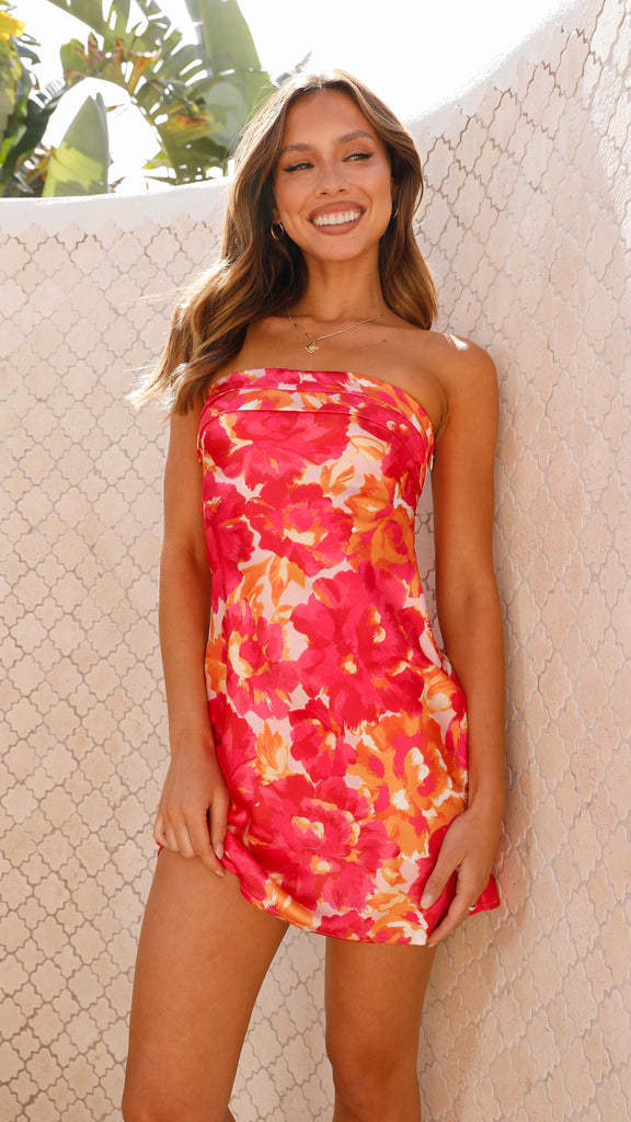 Astra | Strapless Mini Dress Floral Print - Elle & Milo