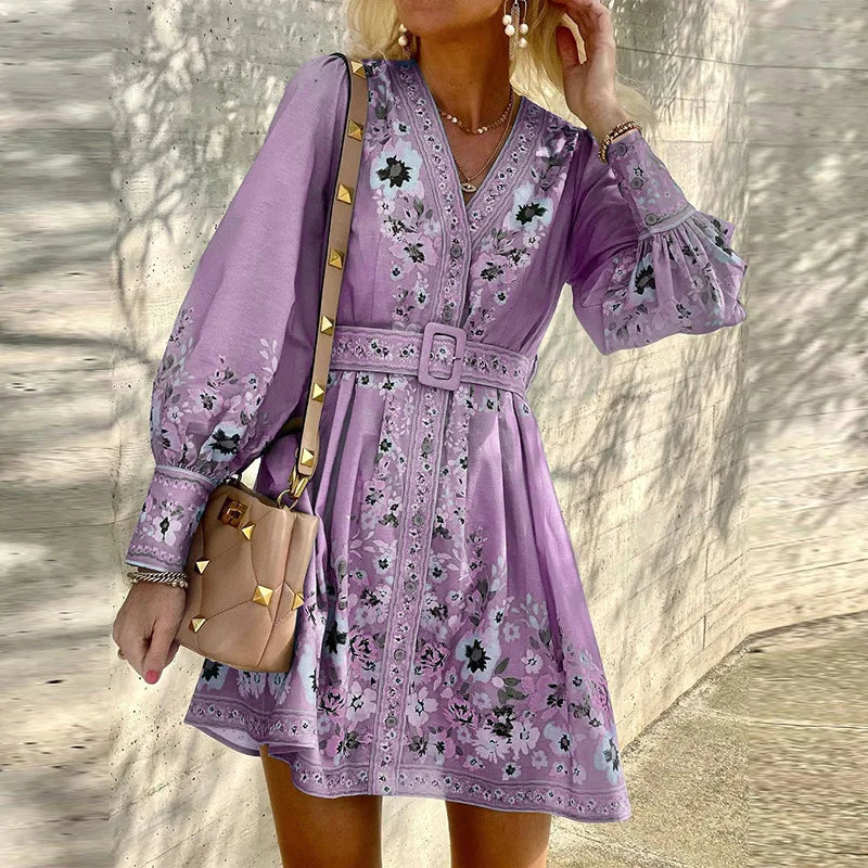 Lyra | A-Line Mini Dress with V-Neck - Elle & Milo