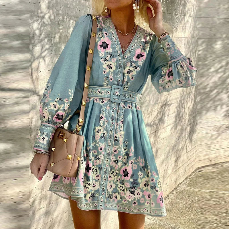 Lyra | A-Line Mini Dress with V-Neck - Elle & Milo