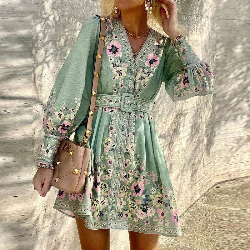 Lyra | A-Line Mini Dress with V-Neck - Elle & Milo