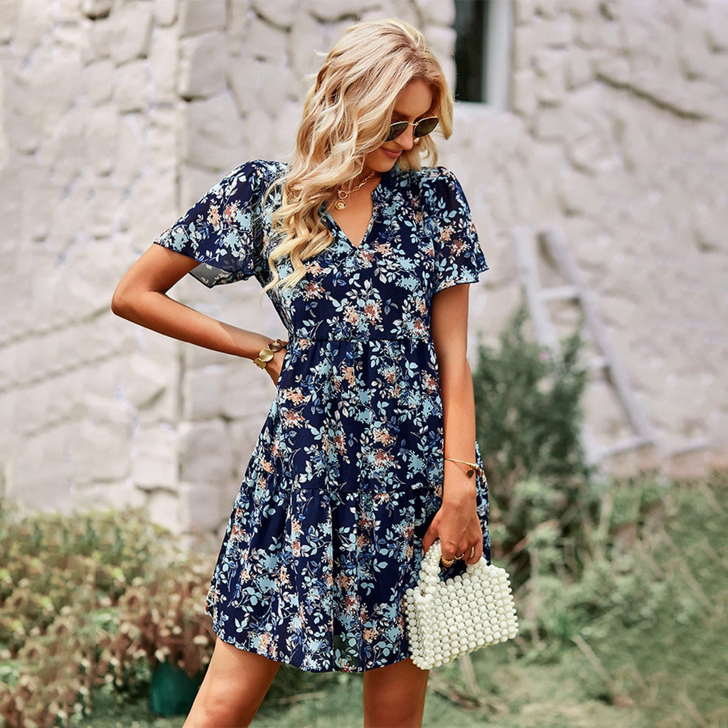 Nova | A-Line Dress V-Neck Short Sleeve - Elle & Milo
