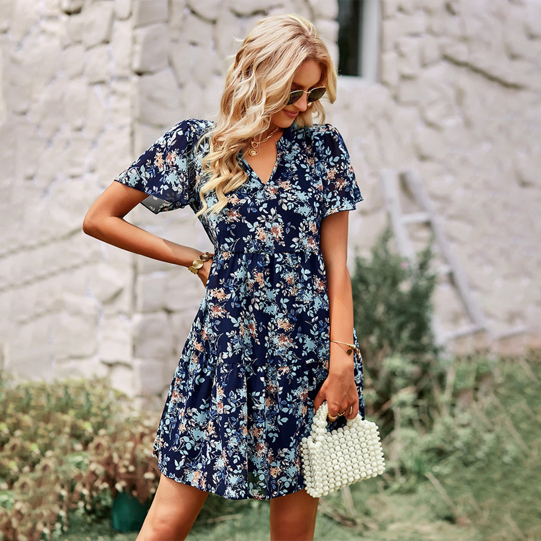 Nova | A-Line Dress V-Neck Short Sleeve - Elle & Milo