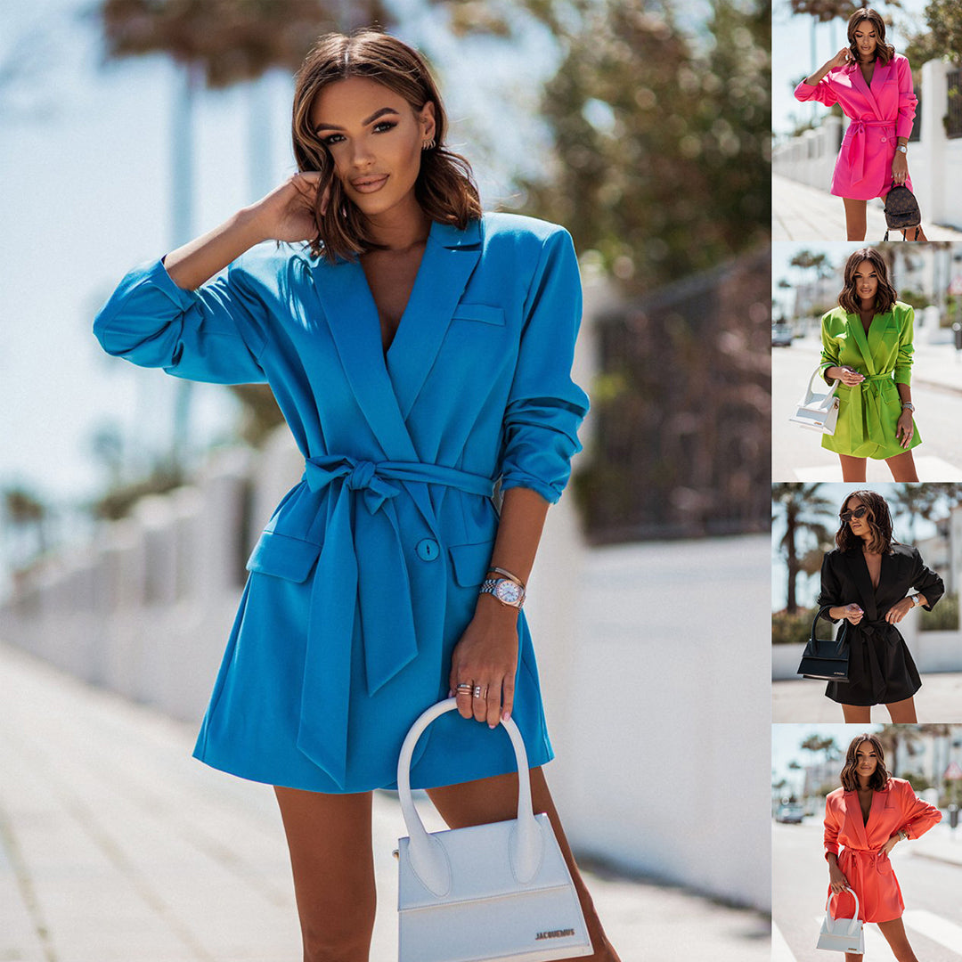 Nova | Blazer Dress Notched Lapel Belted - Elle & Milo