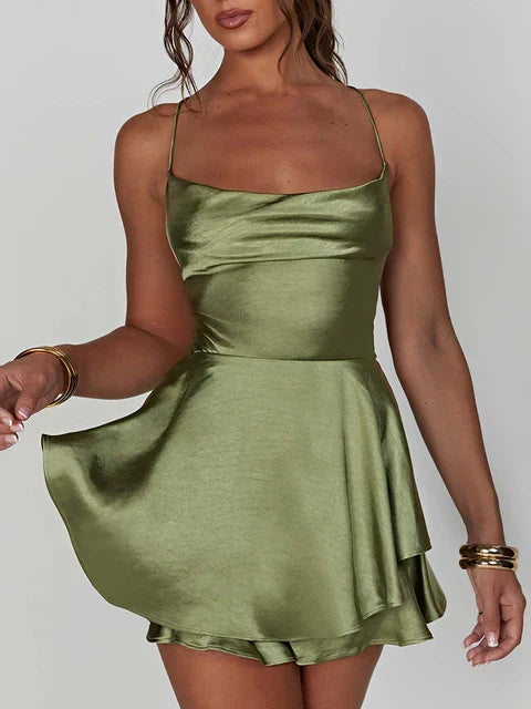 Nova | Satin Mini Dress with Cowl Neck - Elle & Milo