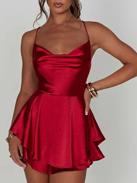 Nova | Satin Mini Dress with Cowl Neck - Elle & Milo