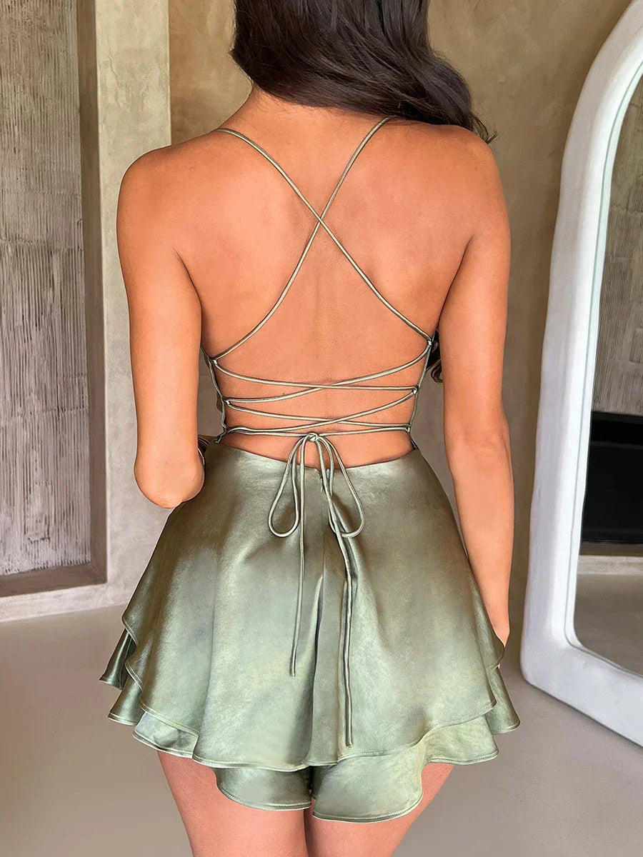 Nova | Satin Mini Dress with Cowl Neck - Elle & Milo